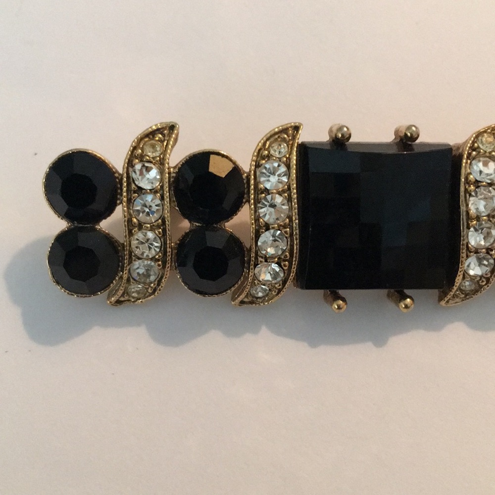 Black and Rhinestone Bar Brooch. - Picture 4 of 4